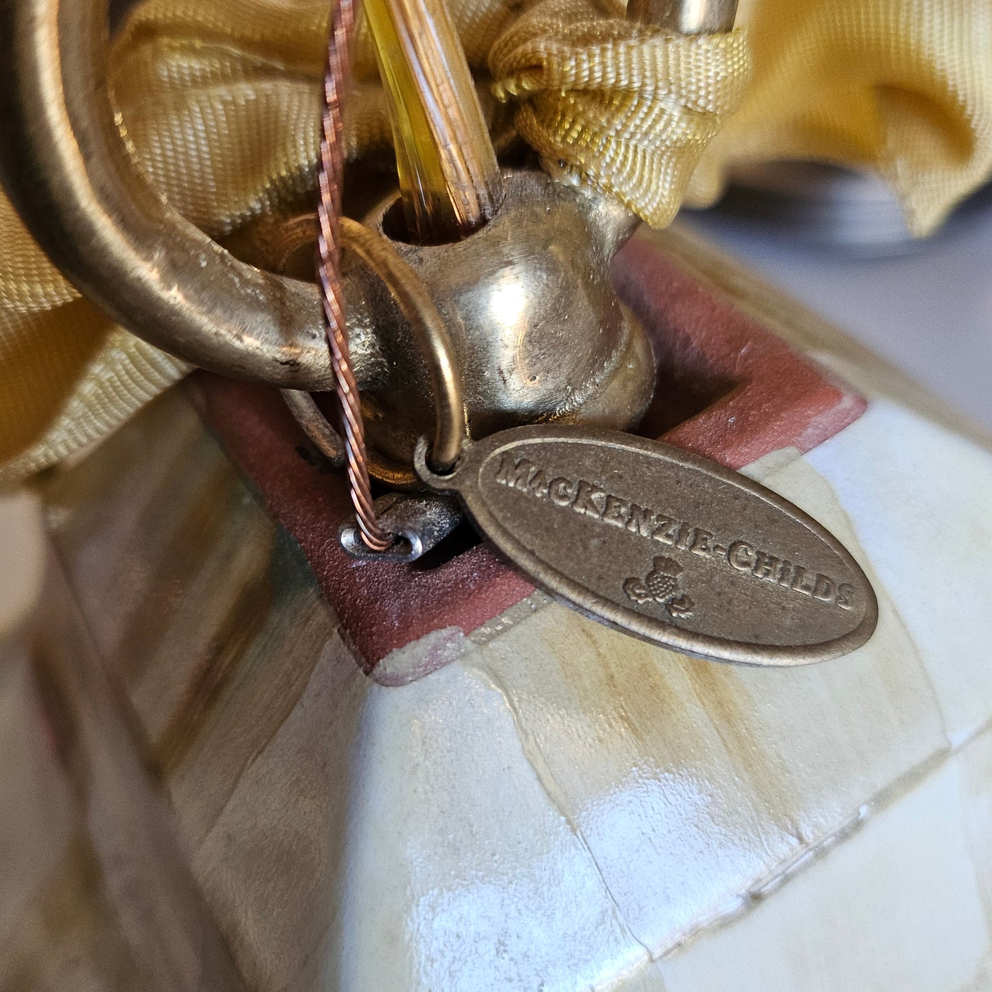 *SOLD* MacKenzie-Childs Vintage Parchment Check Hanging Light Swag