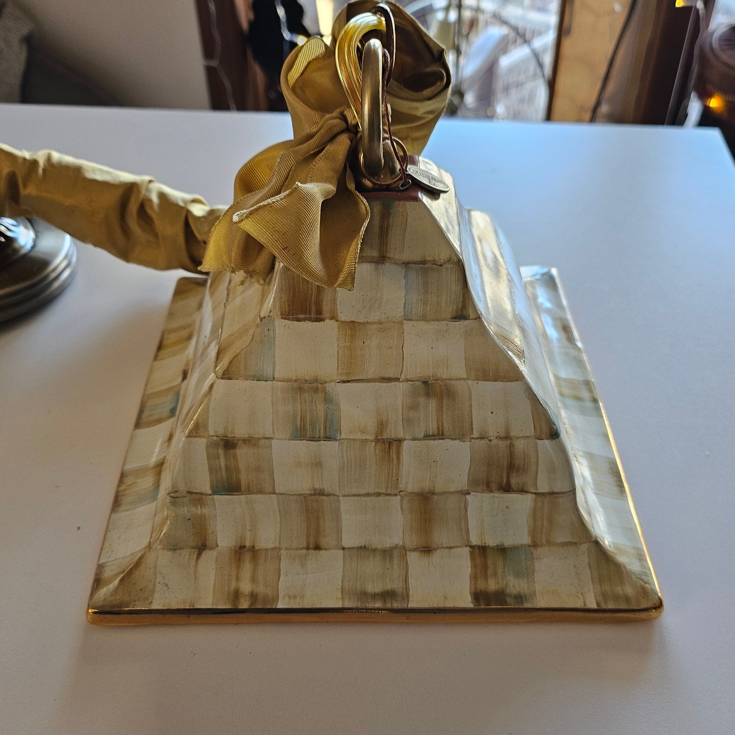 *SOLD* MacKenzie-Childs Vintage Parchment Check Hanging Light Swag