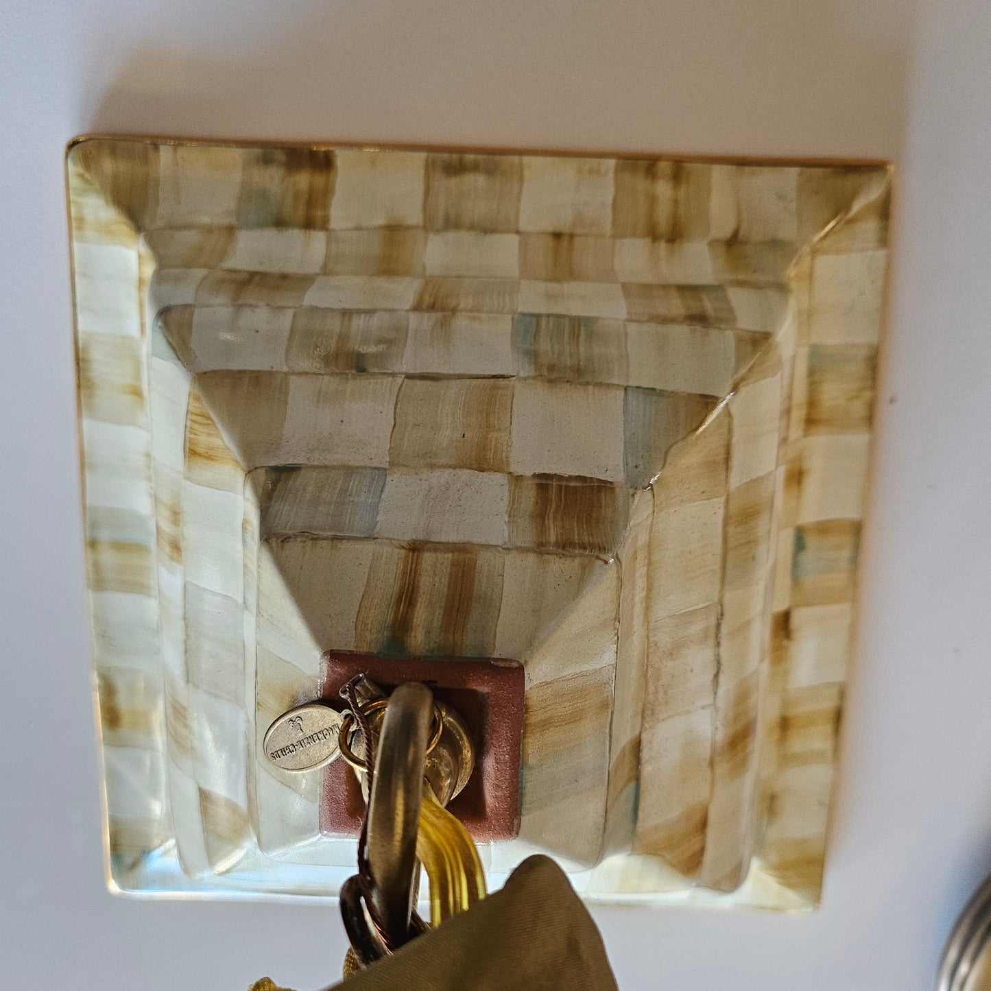 *SOLD* MacKenzie-Childs Vintage Parchment Check Hanging Light Swag