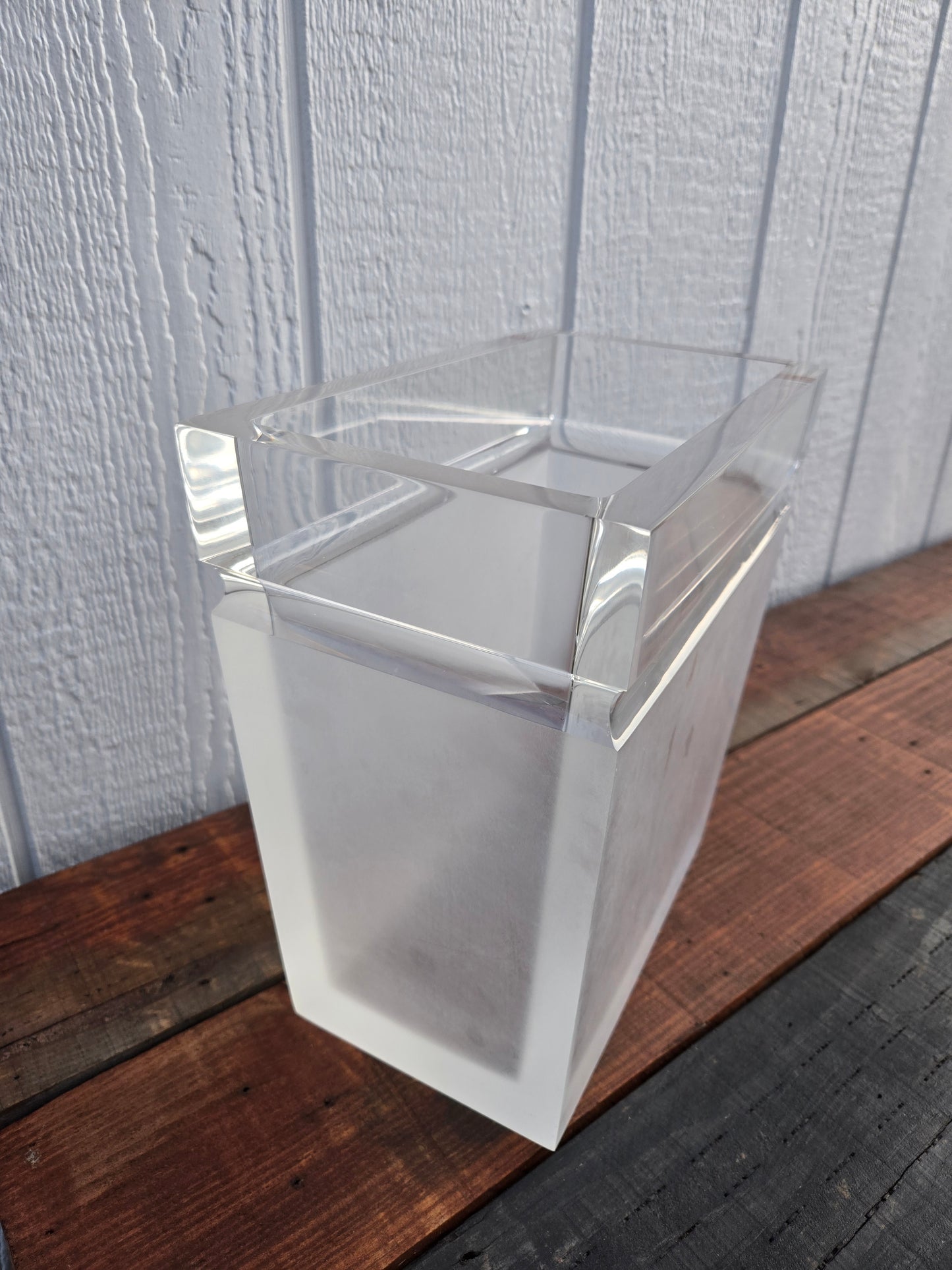 Mid Century Frosted Lucite Waste Bin