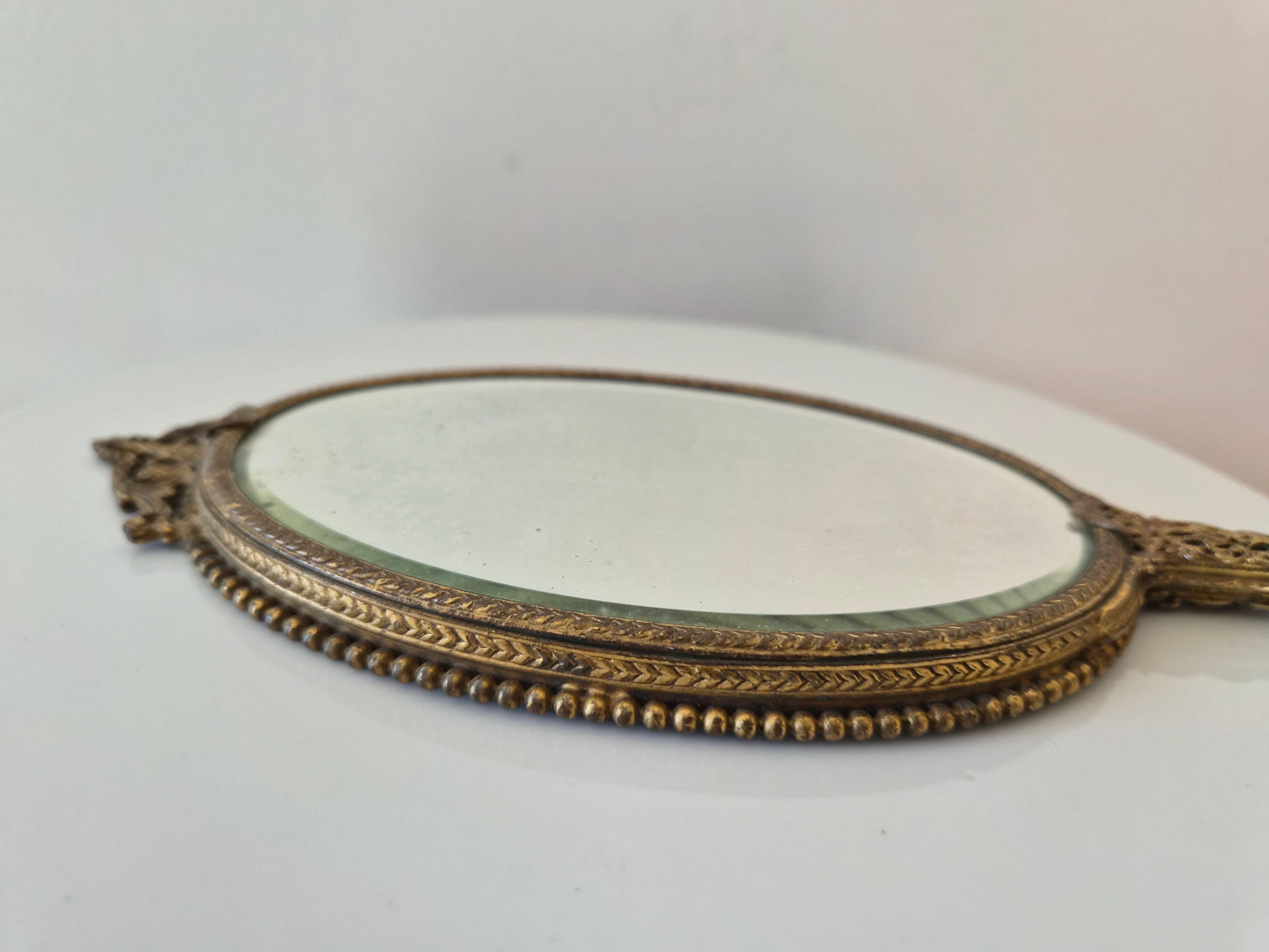 Vintage Brass Filigree Hand Mirror