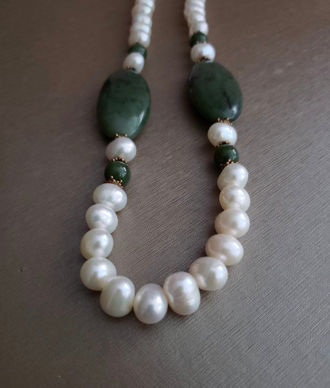 Pearls and Oval Jade Necklace