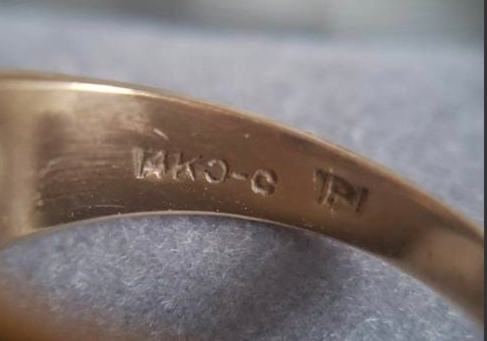 Art Deco Style Smoky Quartz Cabochon and Diamond Accent Ring 14K - Local Pick Up