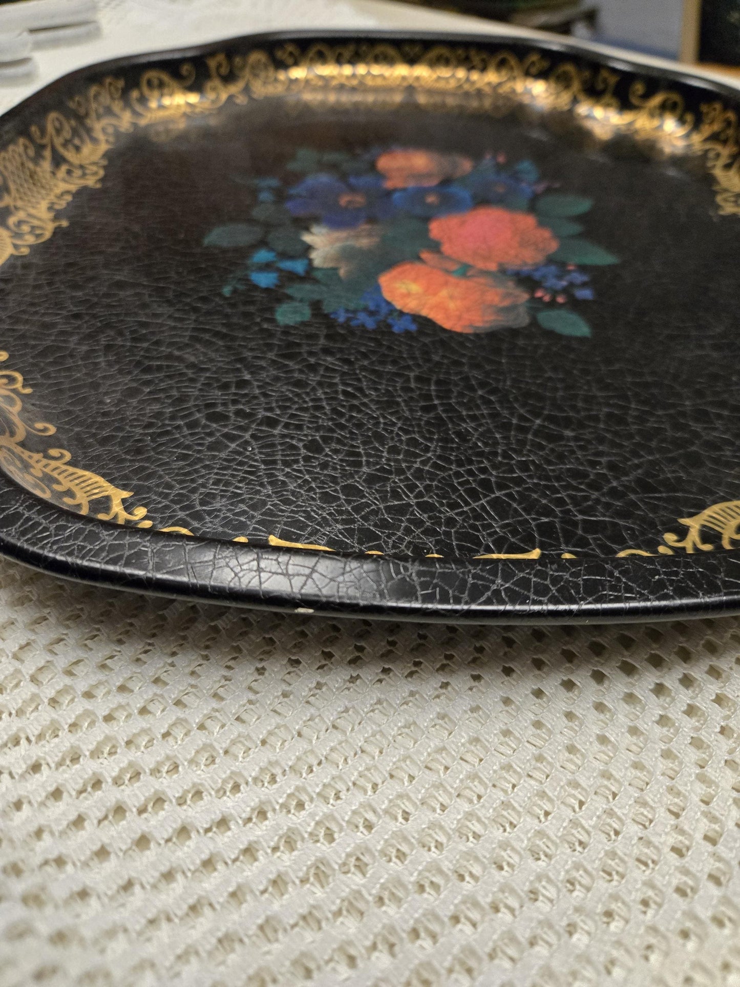 English Floral Metal Serving Tray