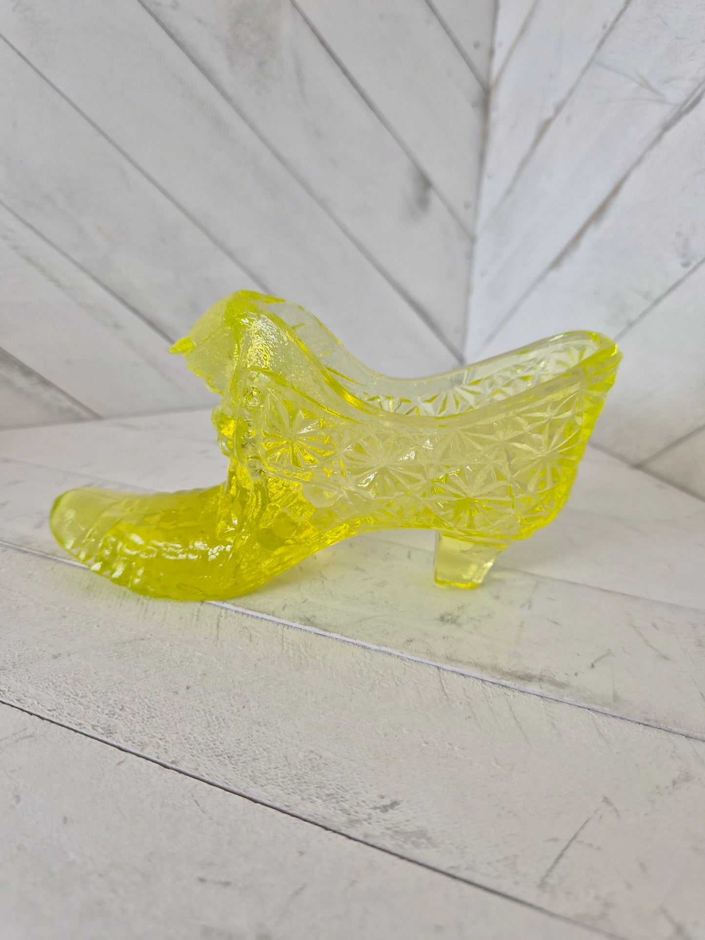 Fenton Yellow Uranium Glass Shoe