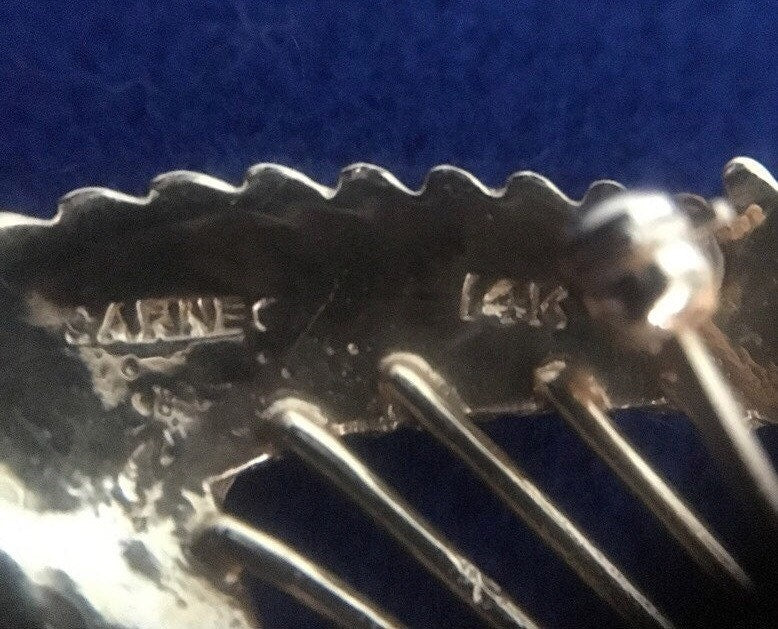 Estate, Vintage, 14K Yellow Gold Leaf Pin/Brooch/Enhancer with Emeralds, Rubies, and Sapphire