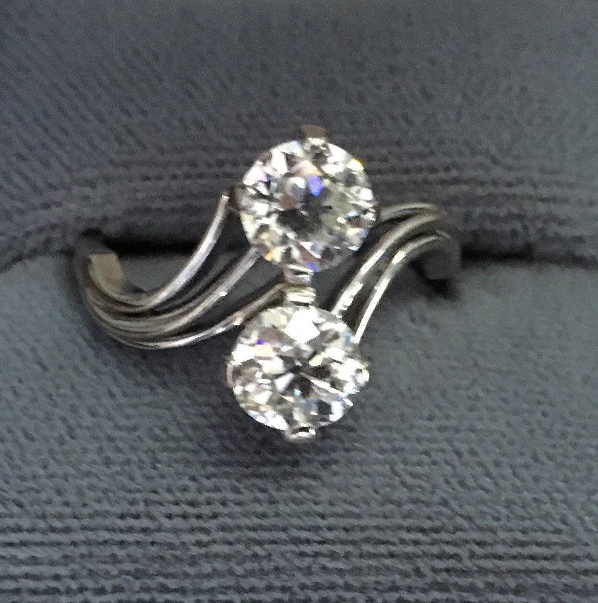 Vintage Dual European Cut Diamonds 18K White Gold Twist Setting - Local Pickup Only