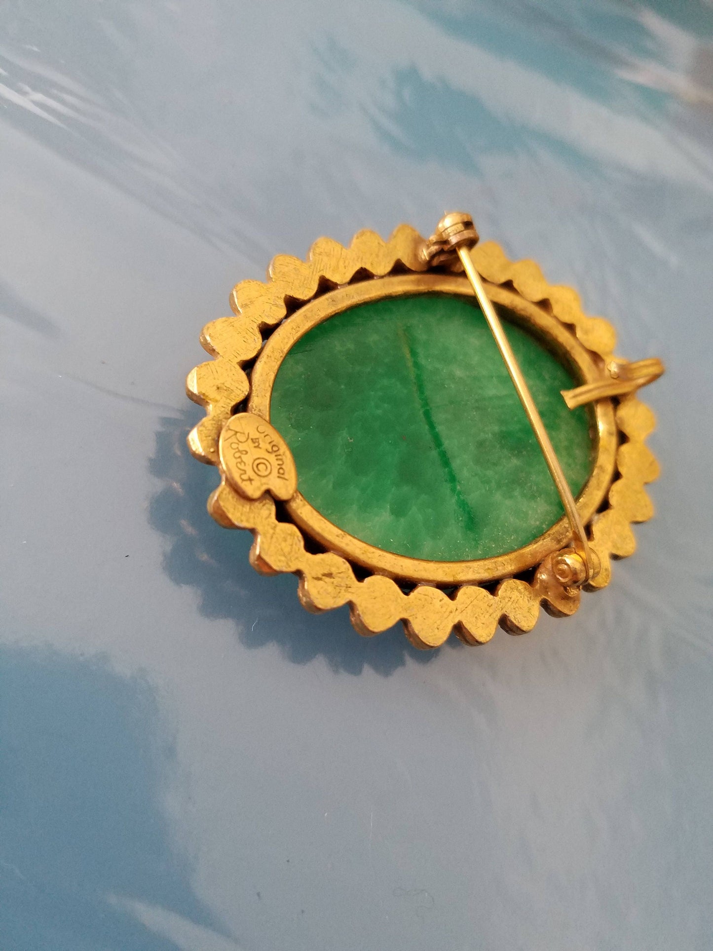 Green Art Glass Brooch Original by Robert