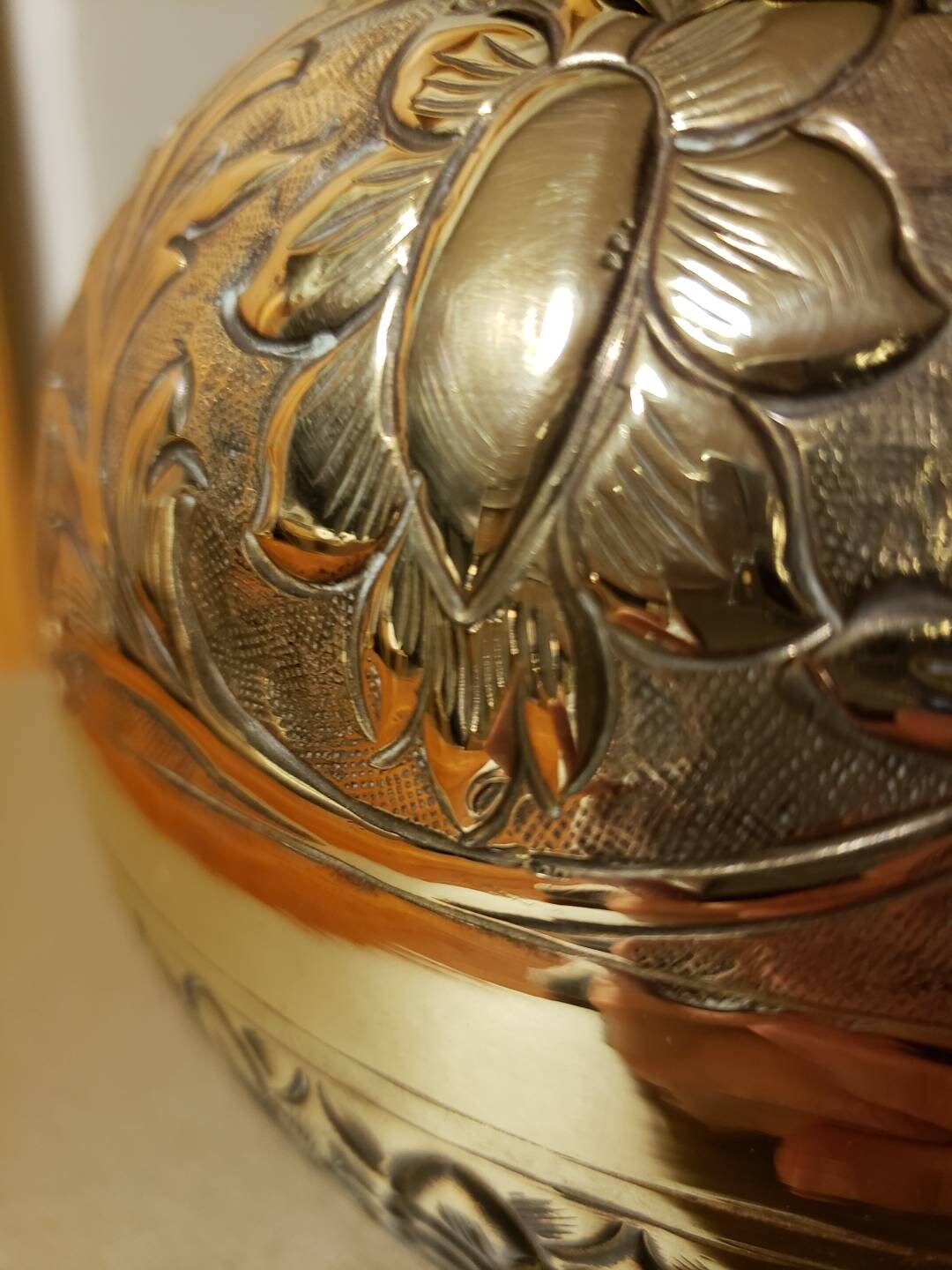 Vintage Ornate Brass Bulbous Floral Motif Vase