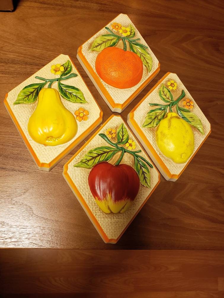 Vintage Fruit Chalkware Kitchen Wall Decor