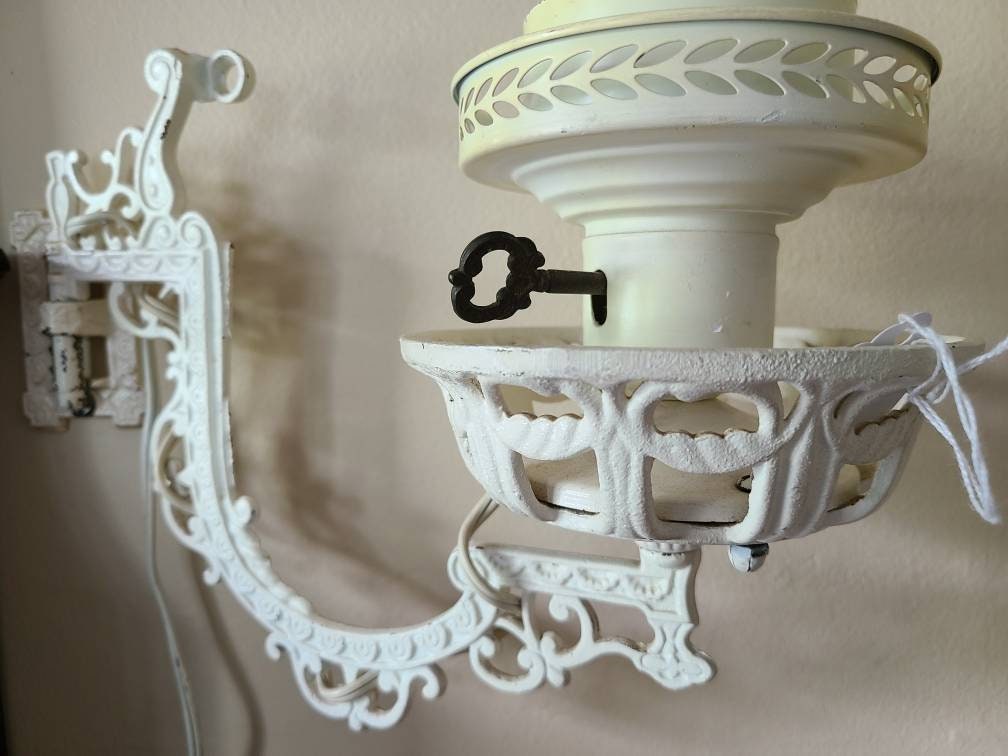 Victorian Repurposed Cast Iron Oil Lamp Holder and Light