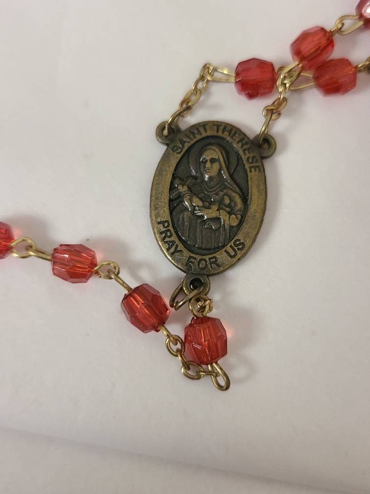 Vintage Red Fauceted Bead Rosary
