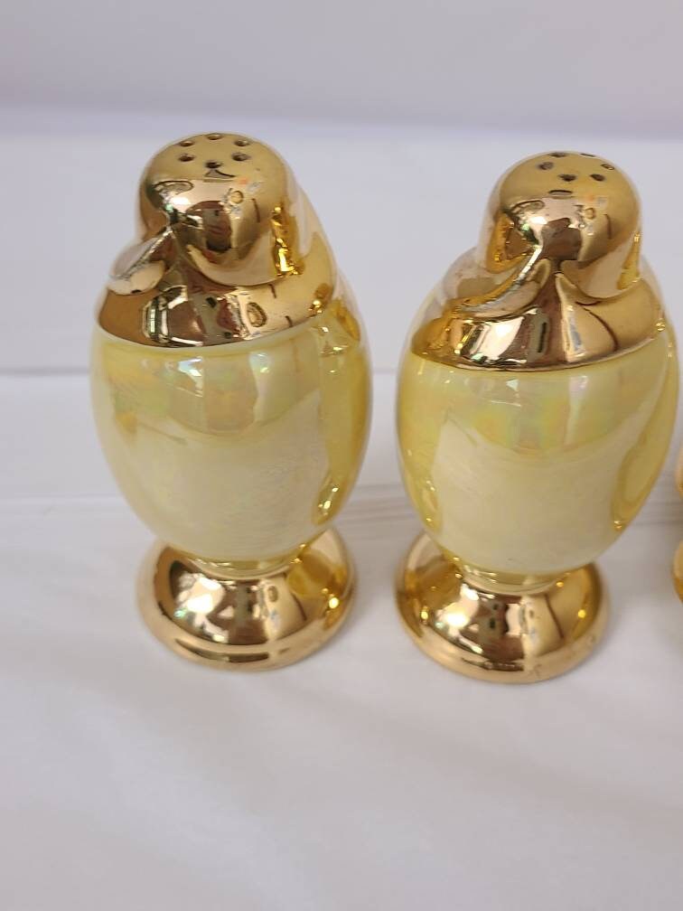 Luster Ware Yellow Salt Pepper and Dish