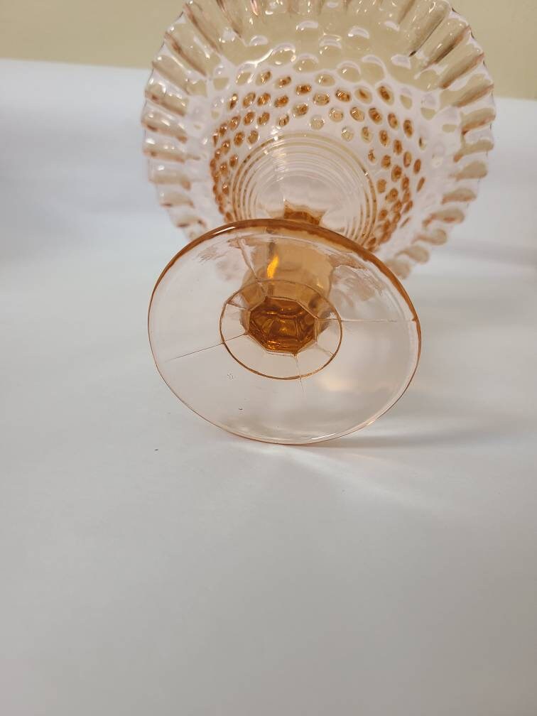 Pink Ruffled Depression Hobnail Candy Dish