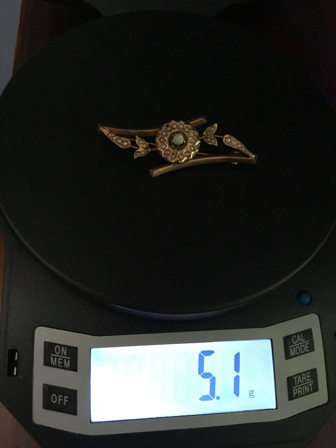 Antique, Victorian 18K Seed Pearl Flower/Leaf Design Brooch Pin - In-store pickup Only