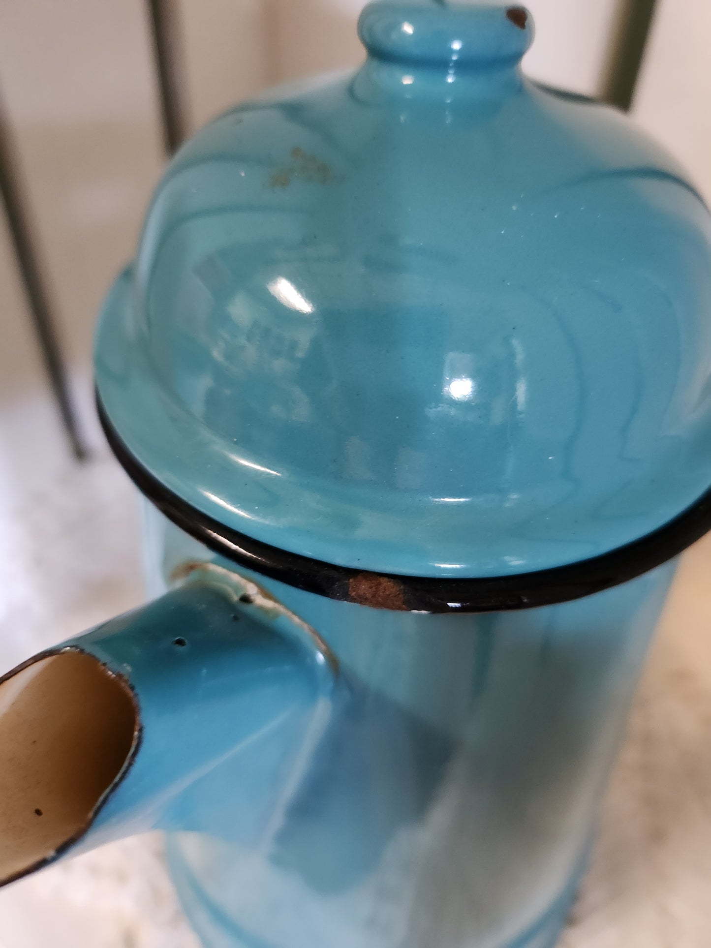 Vintage Turquoise Enamel Coffee Kettle