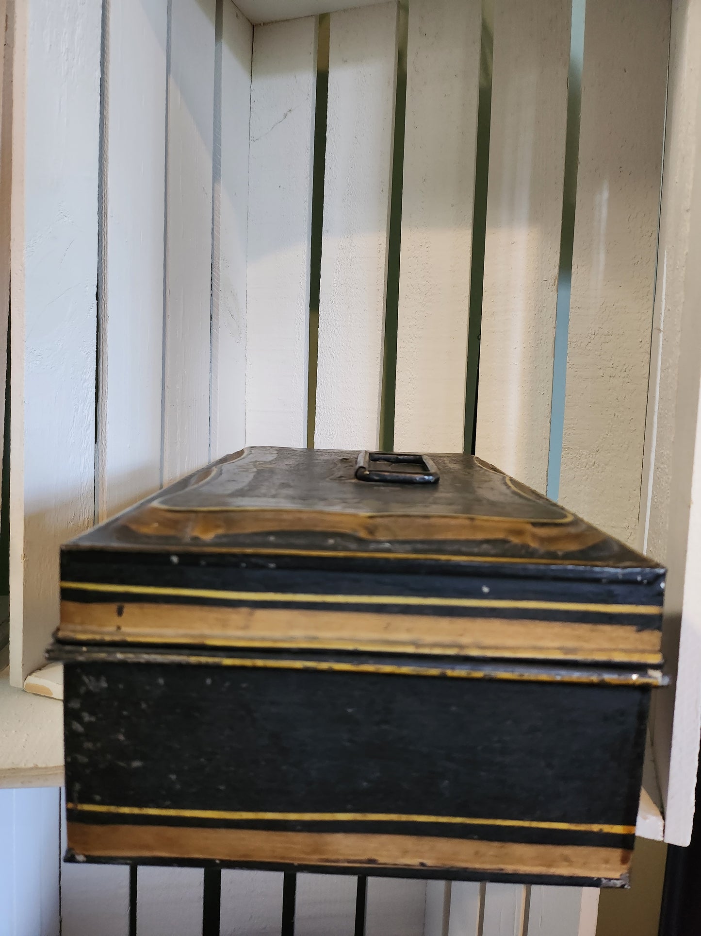 Antique Black and Golden Floral Metal Spice Box