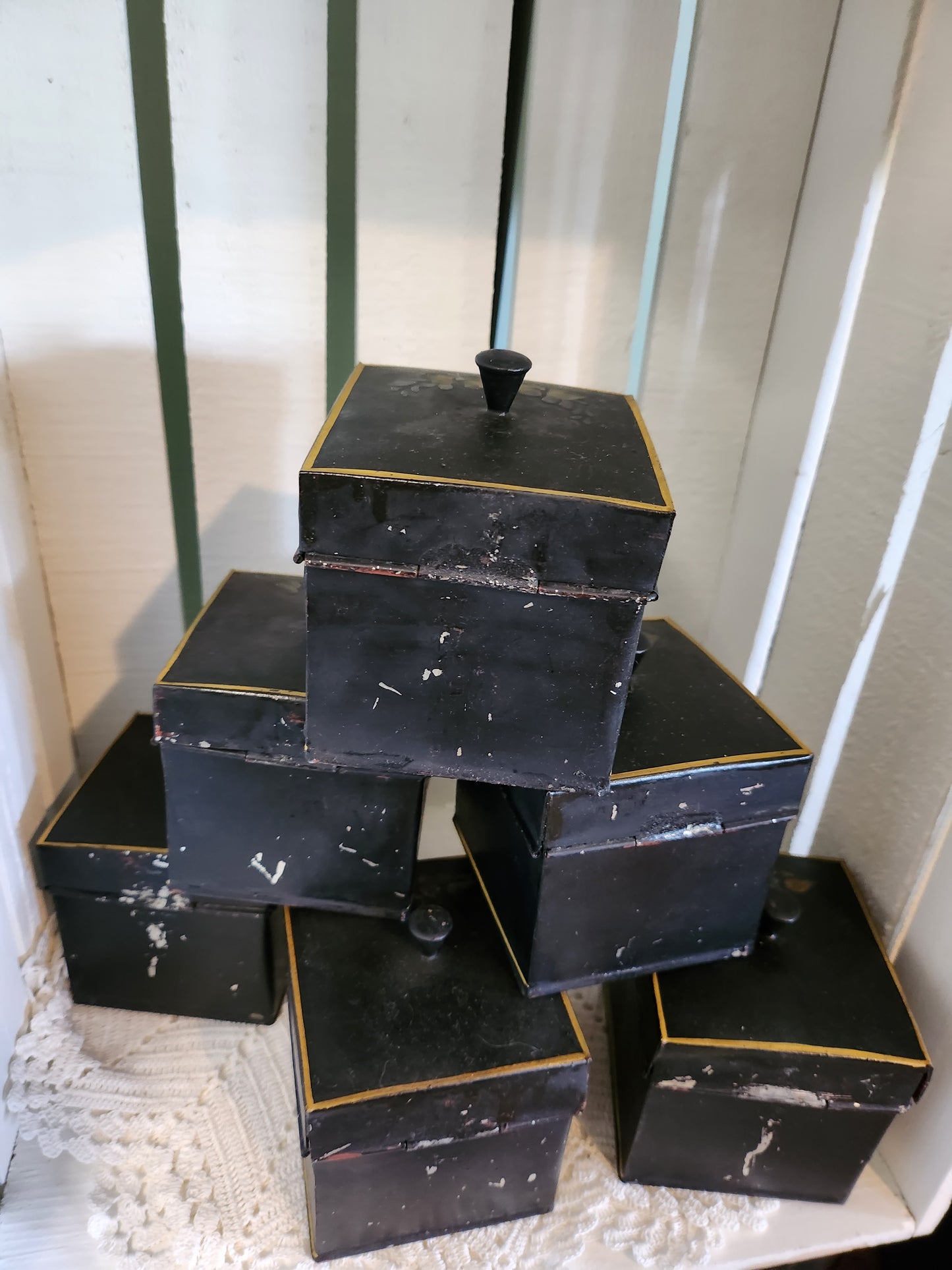 Antique Black and Golden Floral Metal Spice Box