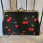 Canvas Cherry Embroidered Kisslock Clutch