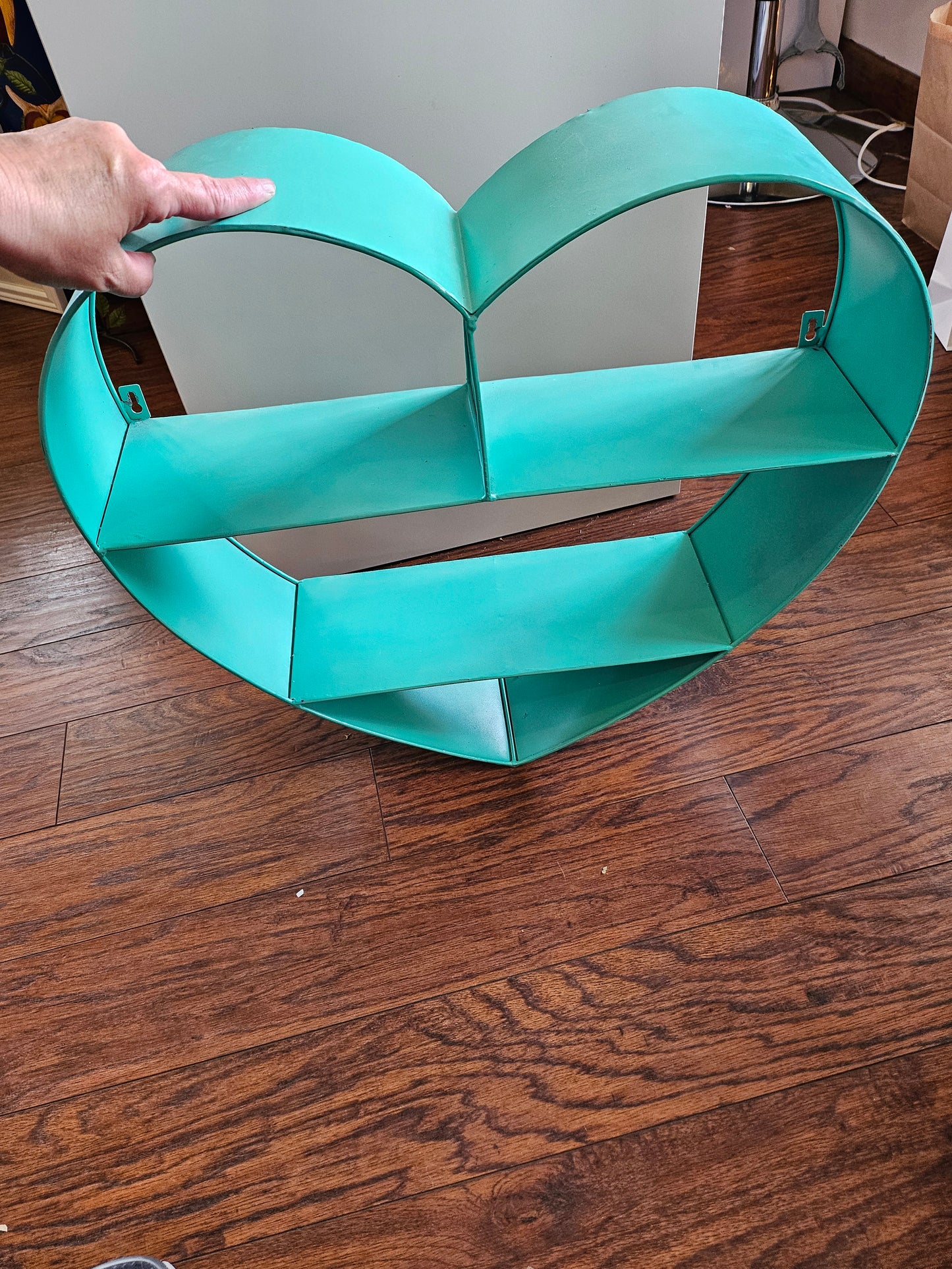 Vintage Aqua Metal Heart Shelf