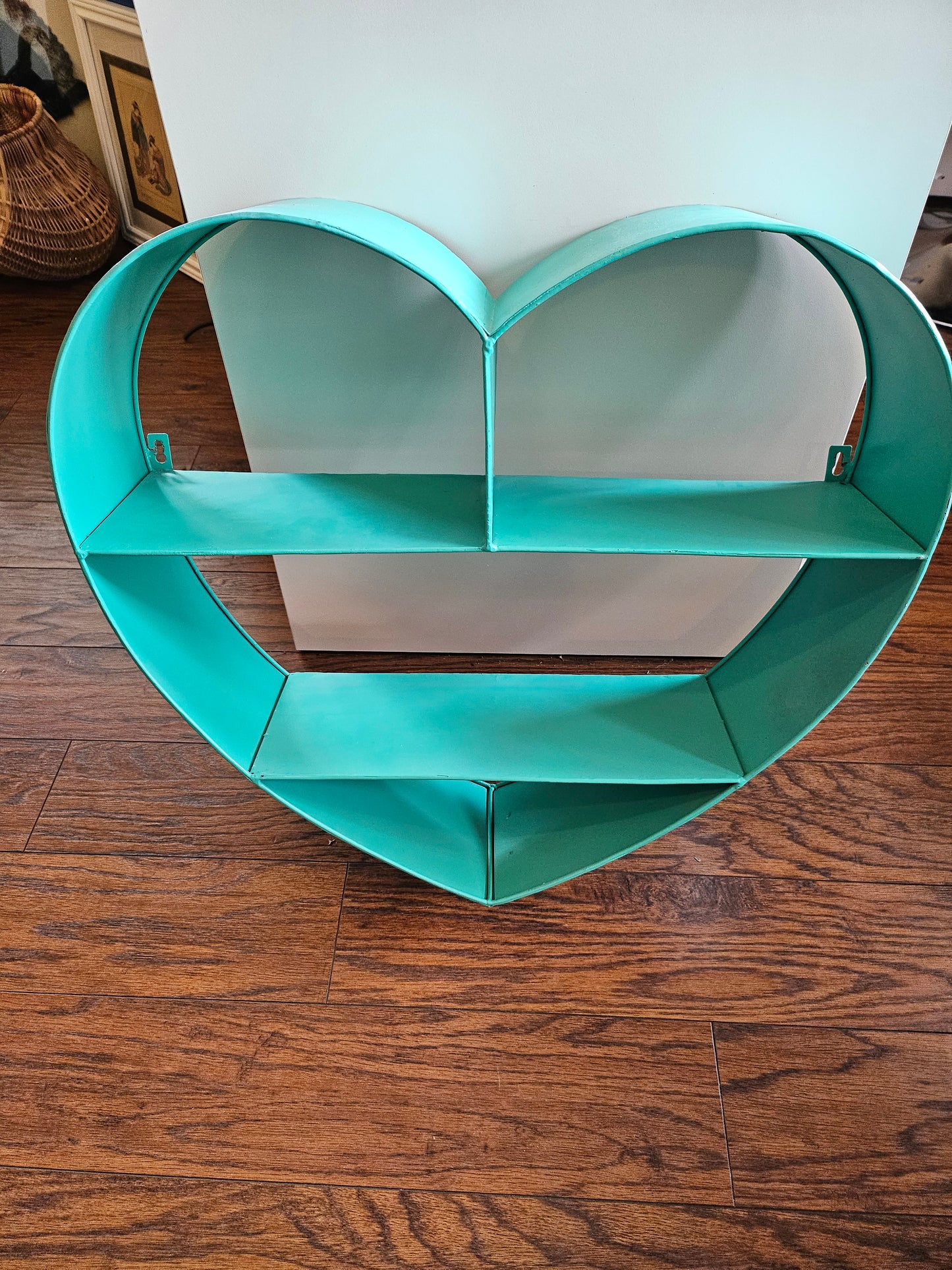 Vintage Aqua Metal Heart Shelf