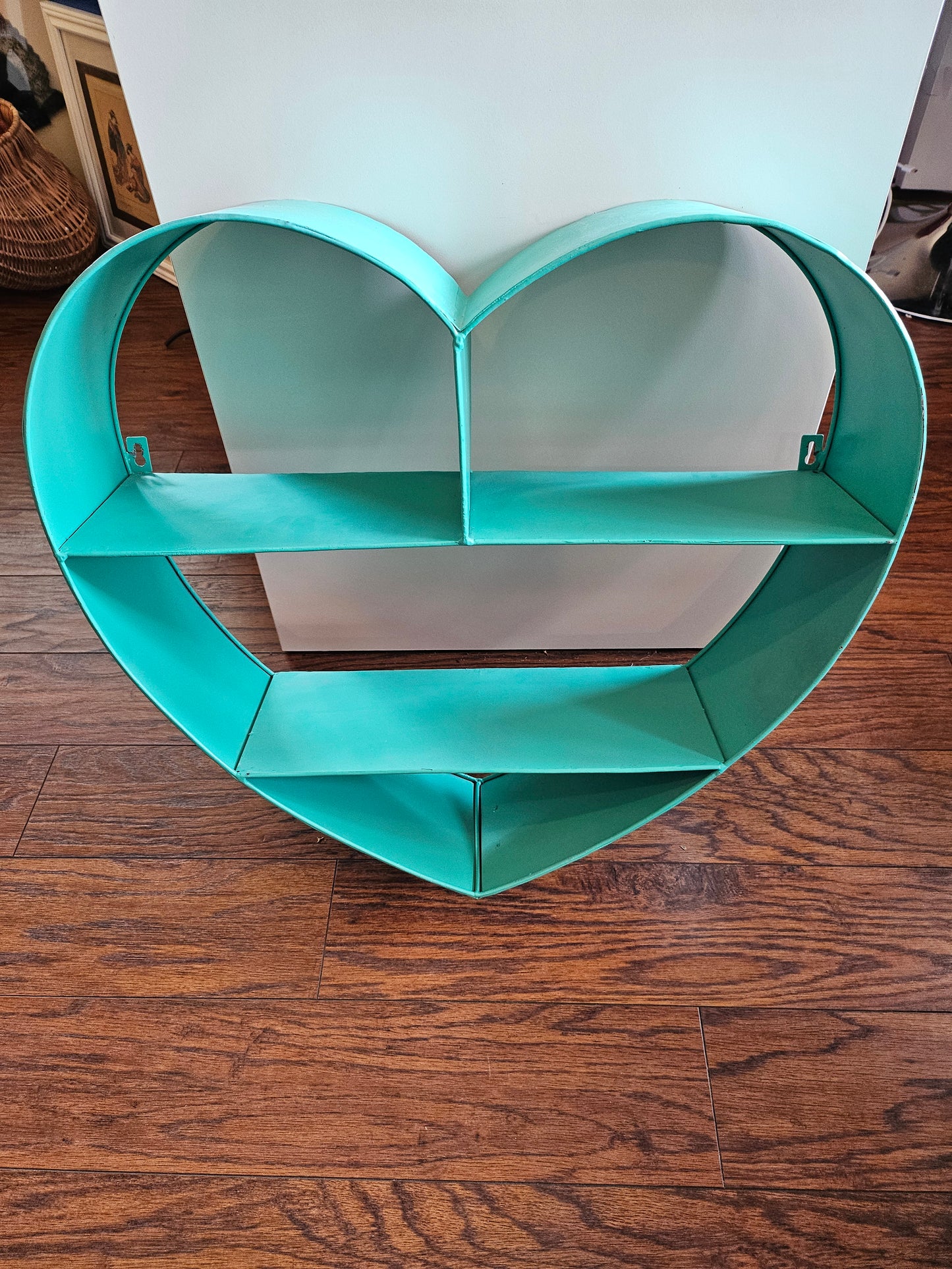 Vintage Aqua Metal Heart Shelf