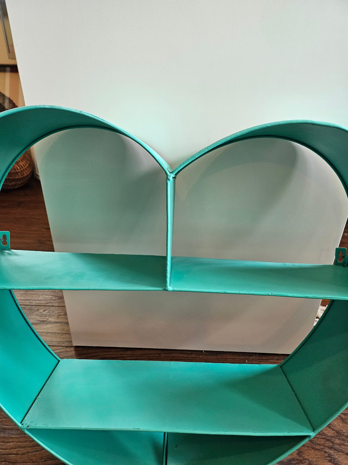 Vintage Aqua Metal Heart Shelf