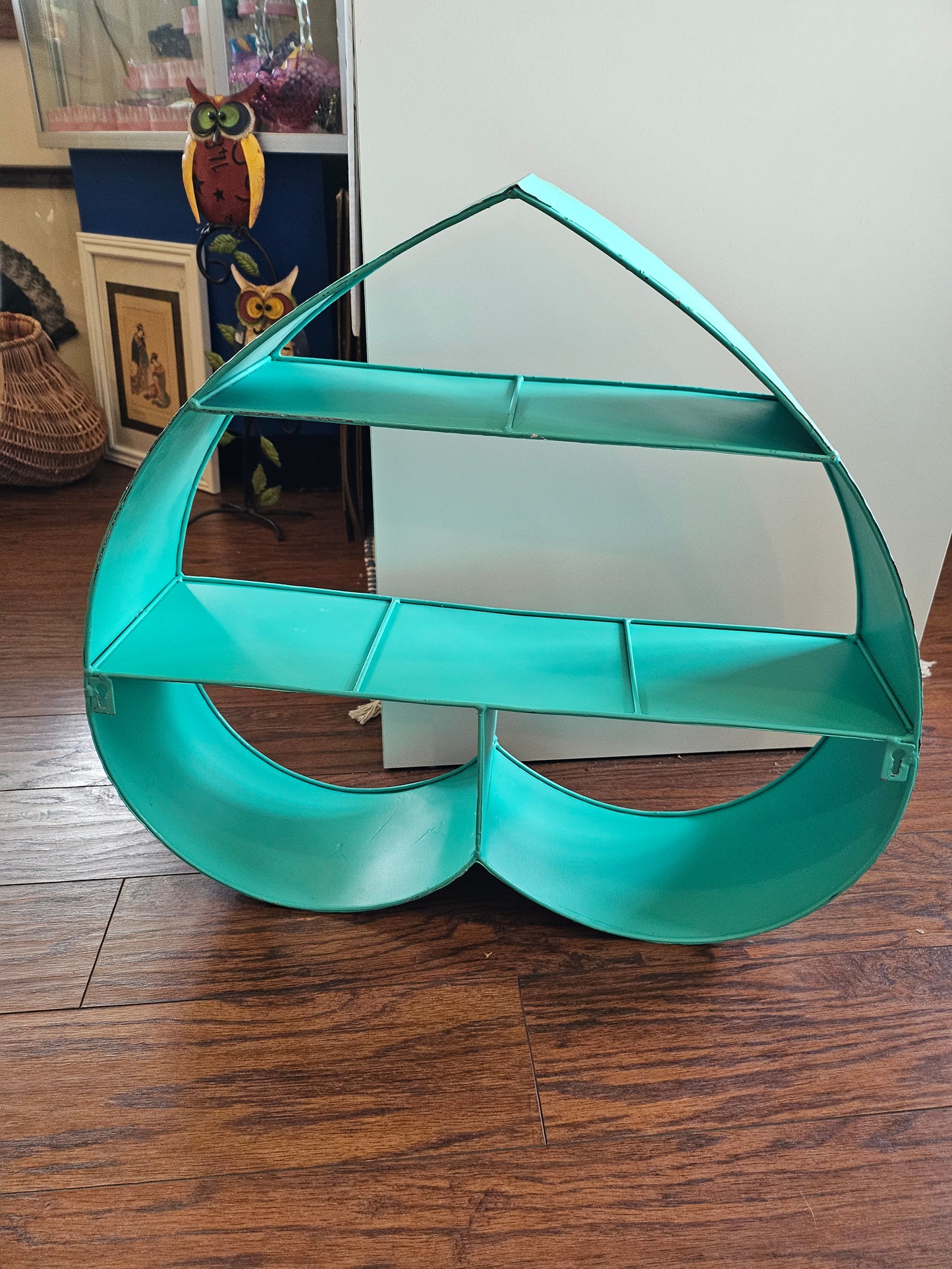 Vintage Aqua Metal Heart Shelf