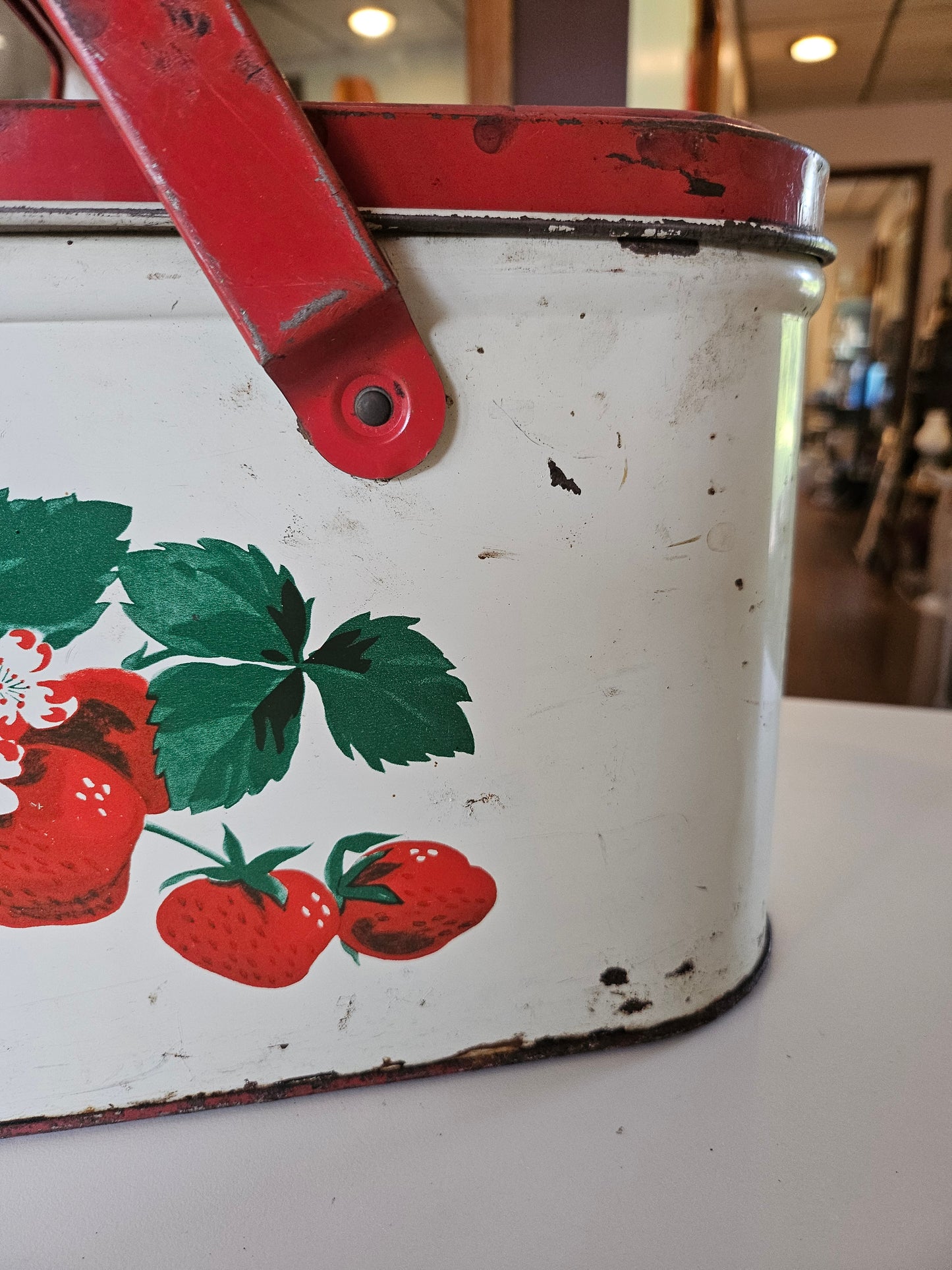 Vintage Strawberry Picnic Basket Tin