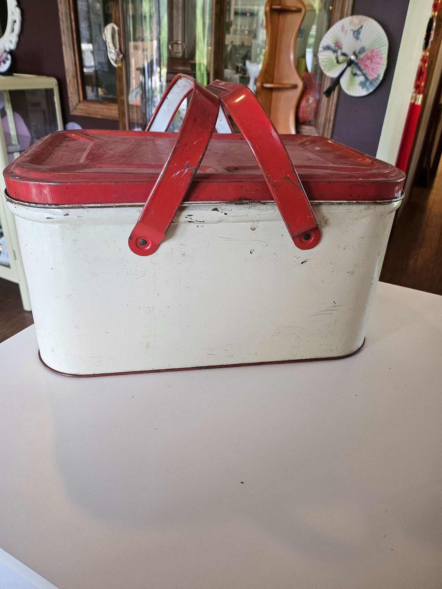 Vintage Strawberry Picnic Basket Tin