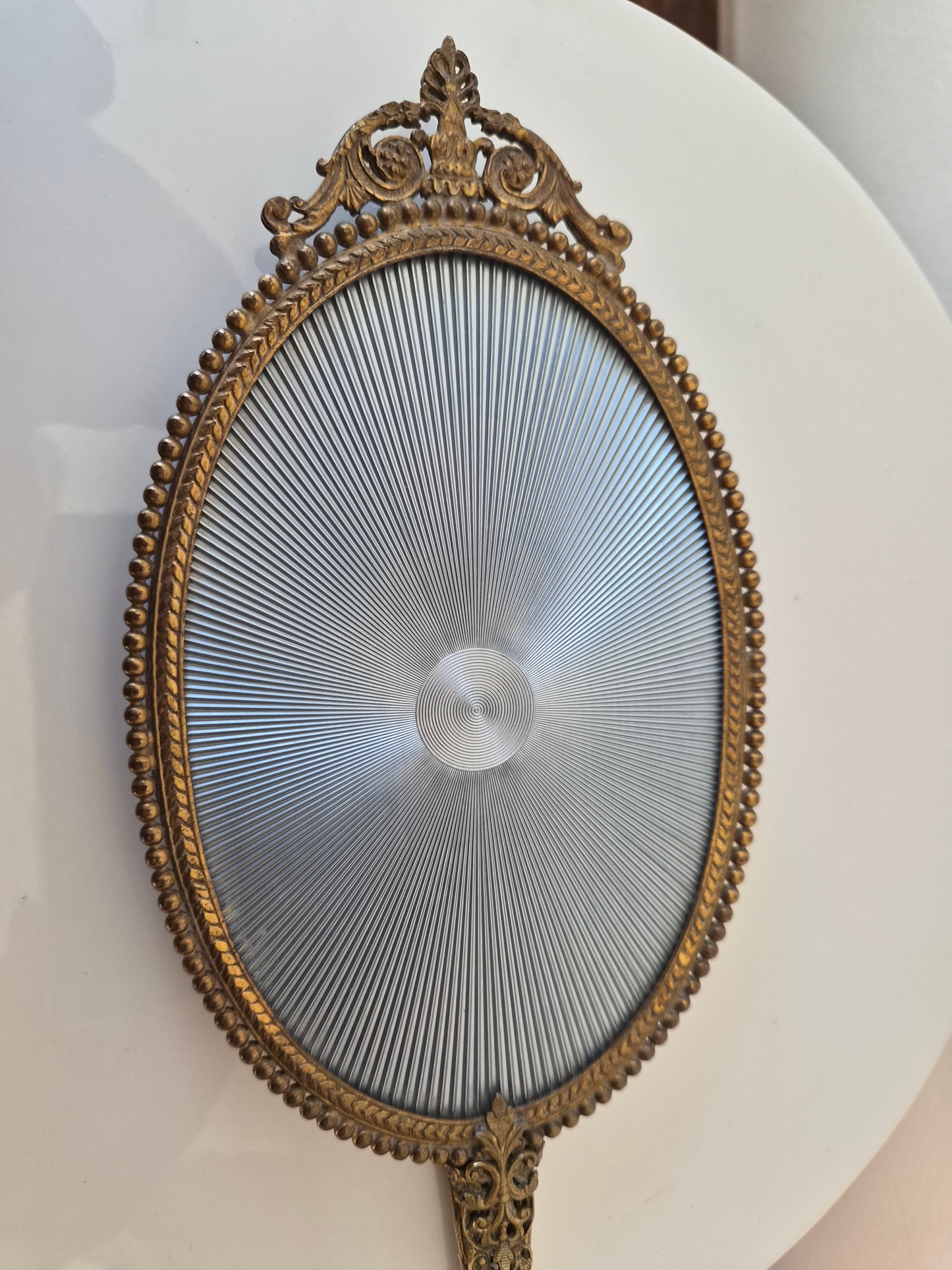 Vintage Brass Filigree Hand Mirror