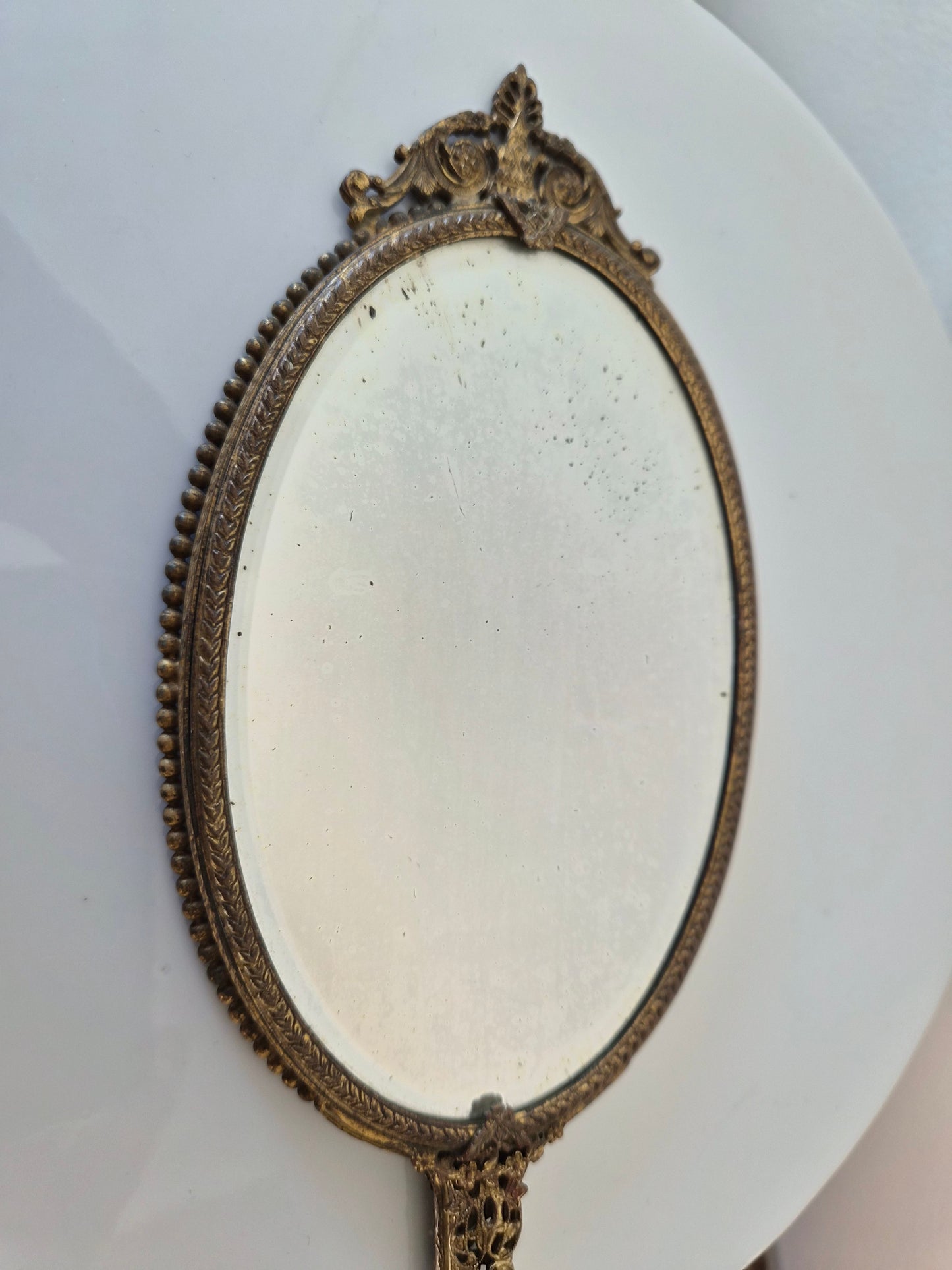 Vintage Brass Filigree Hand Mirror