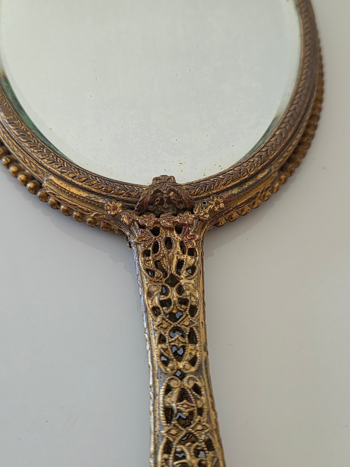 Vintage Brass Filigree Hand Mirror
