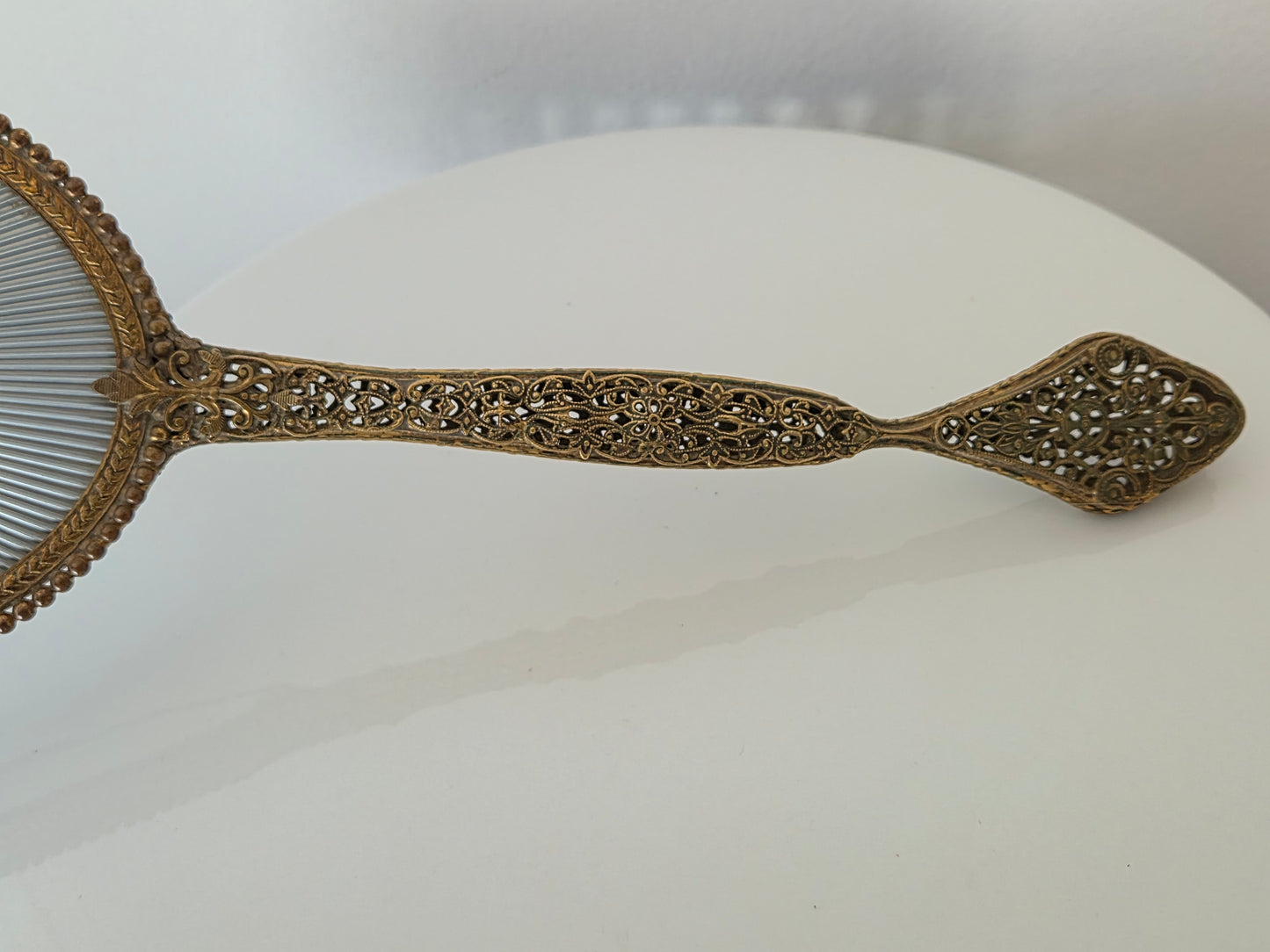 Vintage Brass Filigree Hand Mirror