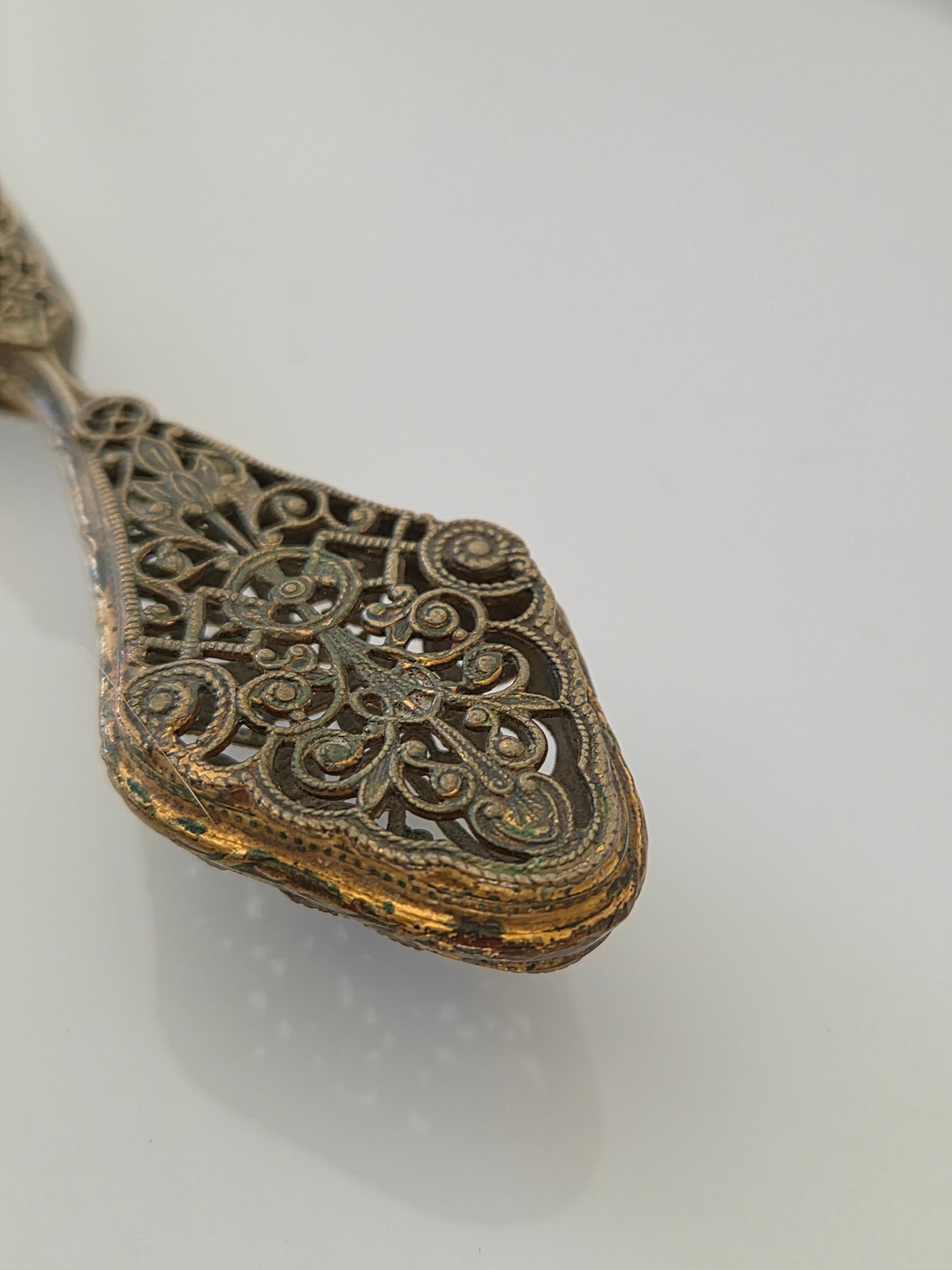 Vintage Brass Filigree Hand Mirror