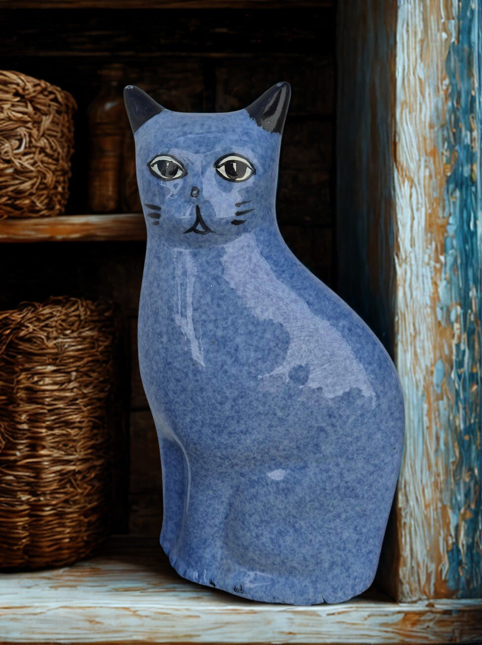 Ceramic Blue Speckled Cat Figurine