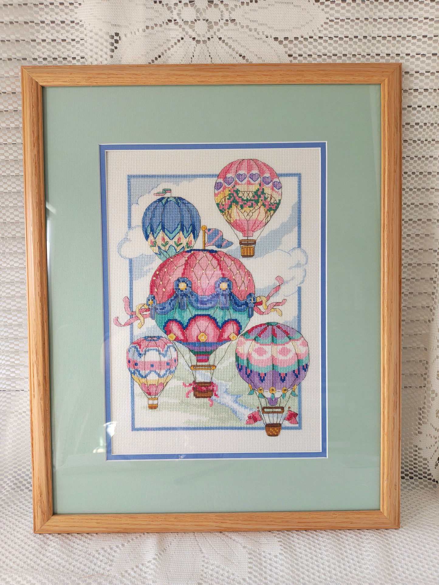 Framed Cross-Stitch Hot Air Baloons