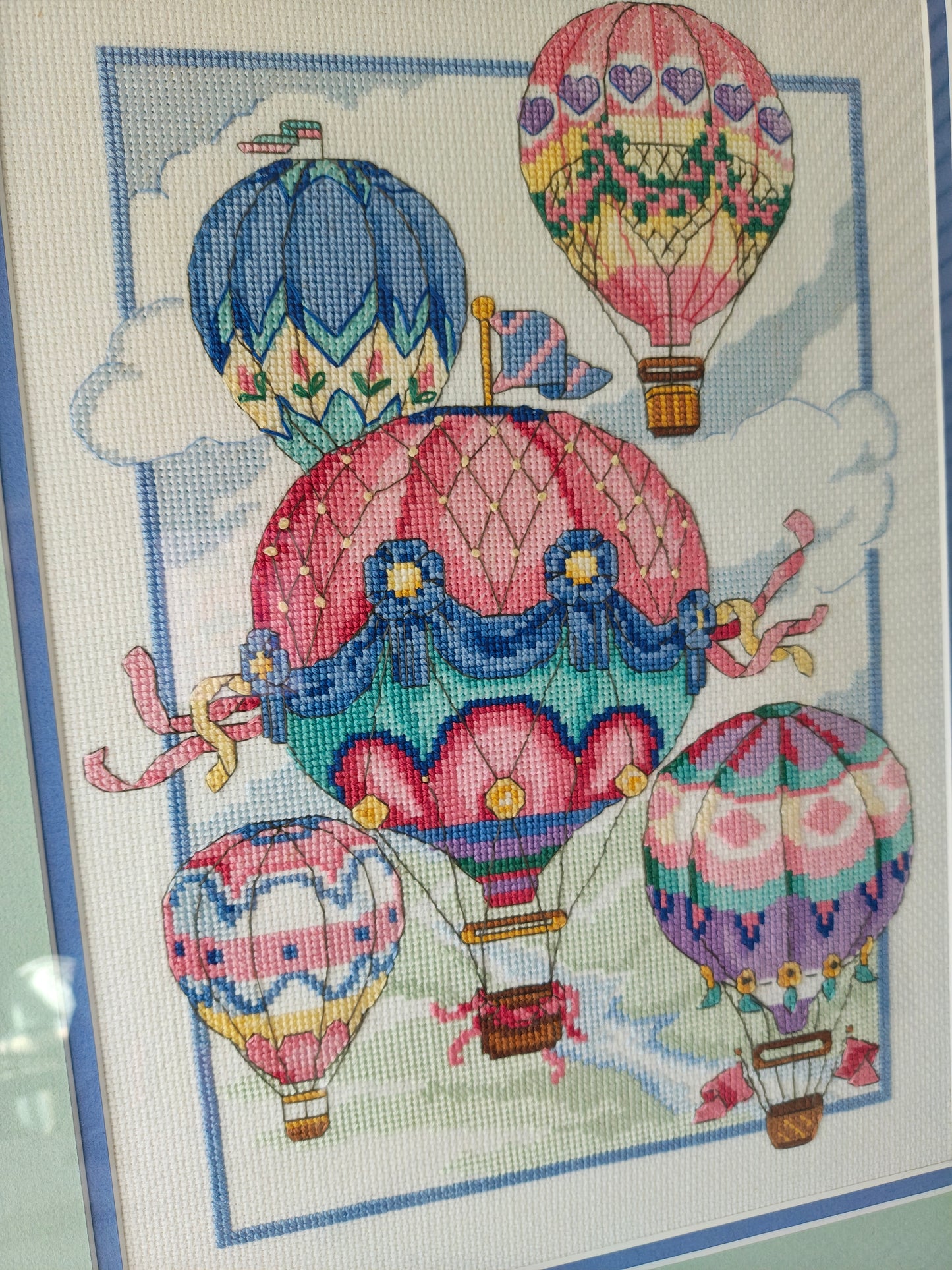 Framed Cross-Stitch Hot Air Baloons