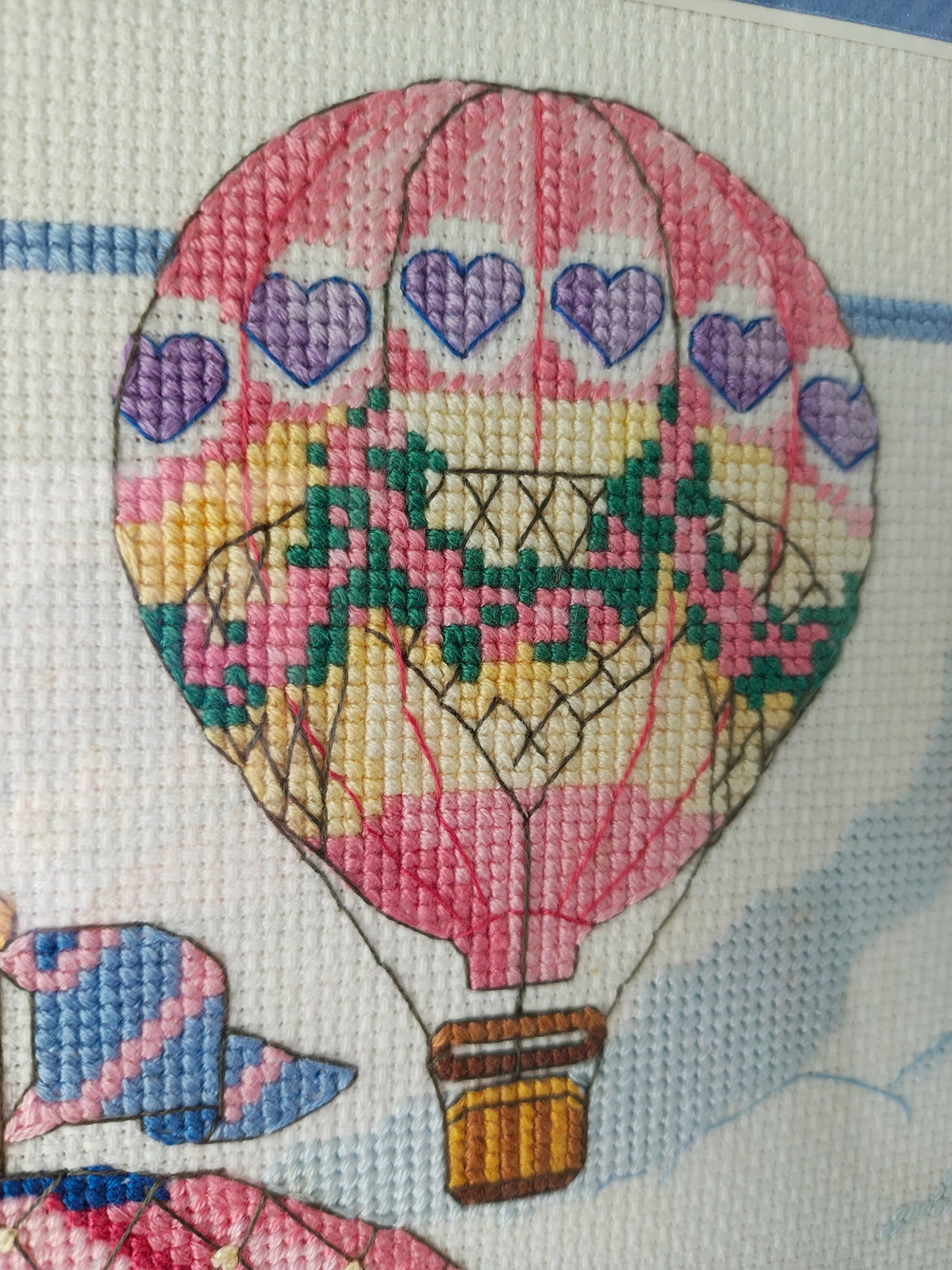 Framed Cross-Stitch Hot Air Baloons