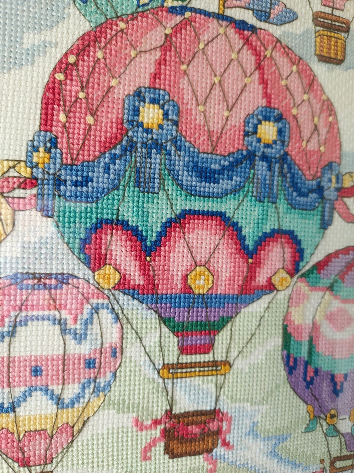 Framed Cross-Stitch Hot Air Baloons