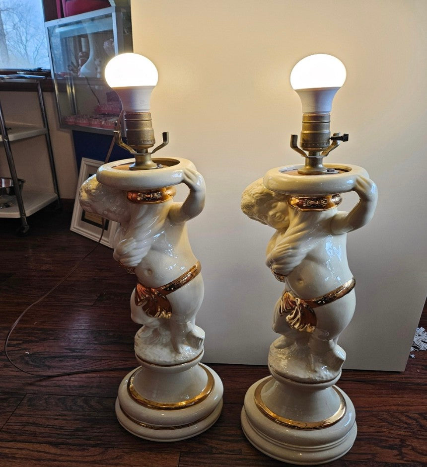 Cherub Porcelain Ceramic Table Lamps