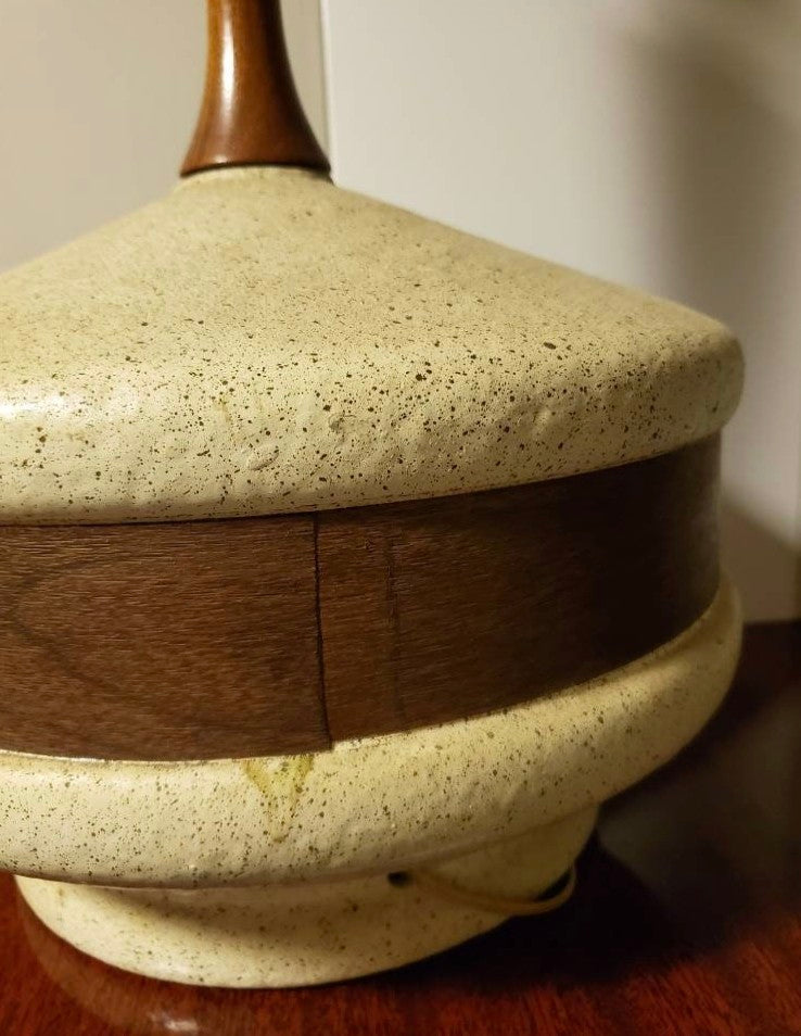 Mid Century Ceramic and Teak Lamp