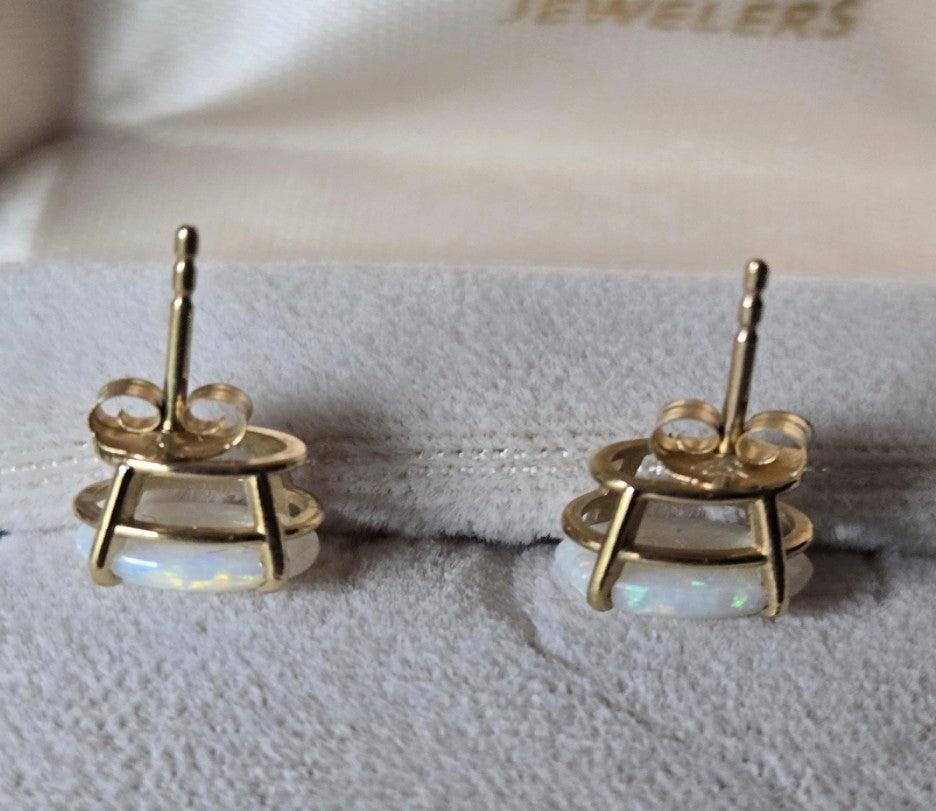 Vintage Opal Oval Stud Earrings 14K