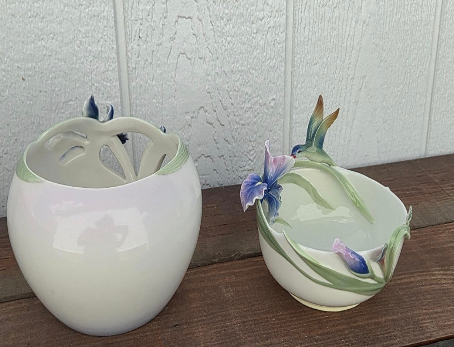Franz Iris and Hummingbird Decorative Bowls (2)