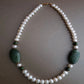 Pearls and Oval Jade Necklace