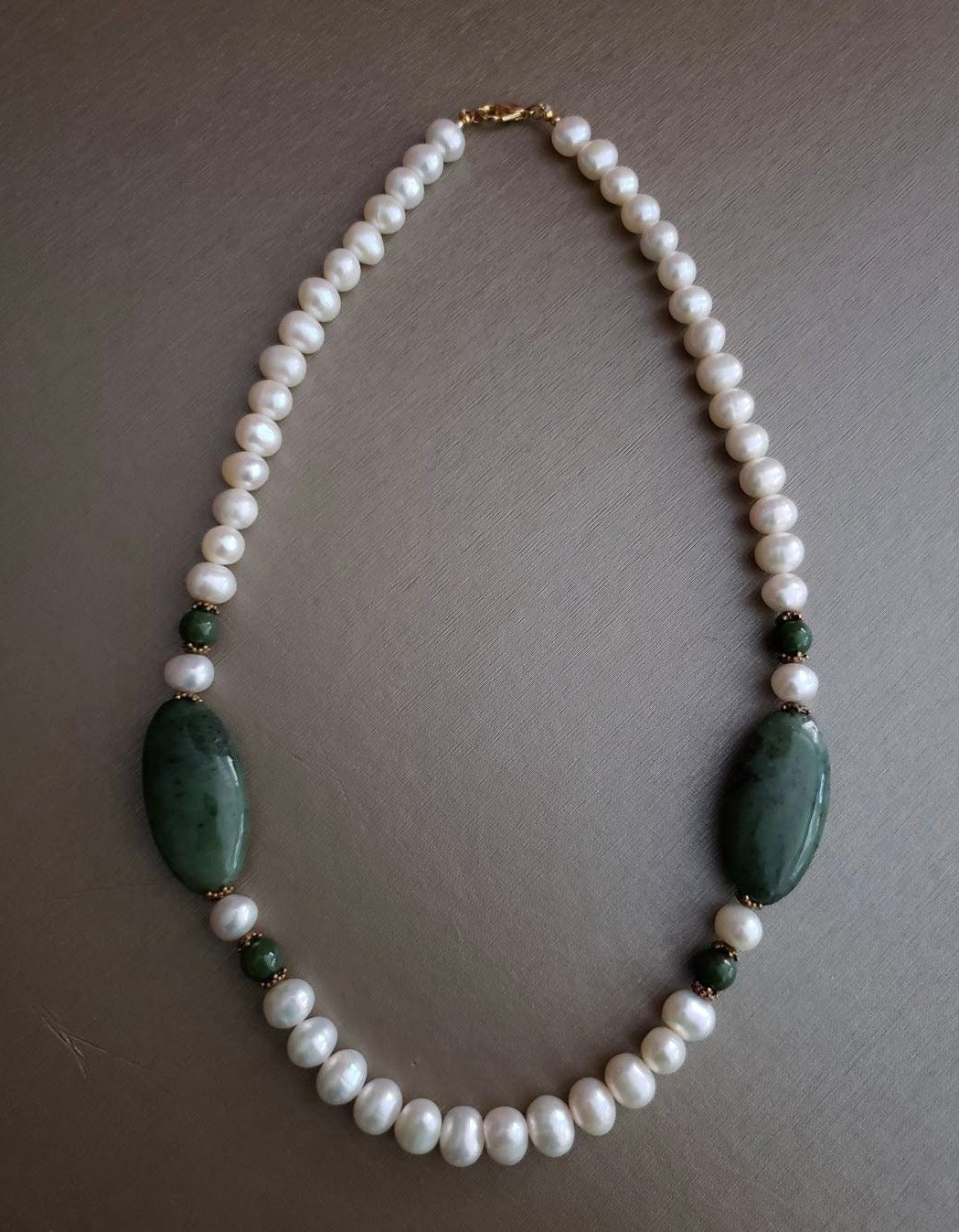 Pearls and Oval Jade Necklace