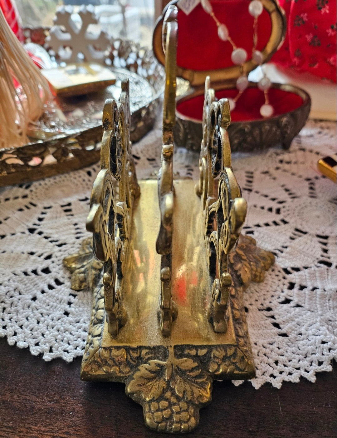 Ornate Vintage Brass Letter Mail Napkin Holder