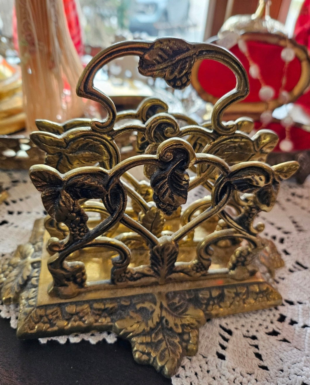 Ornate Vintage Brass Letter Mail Napkin Holder