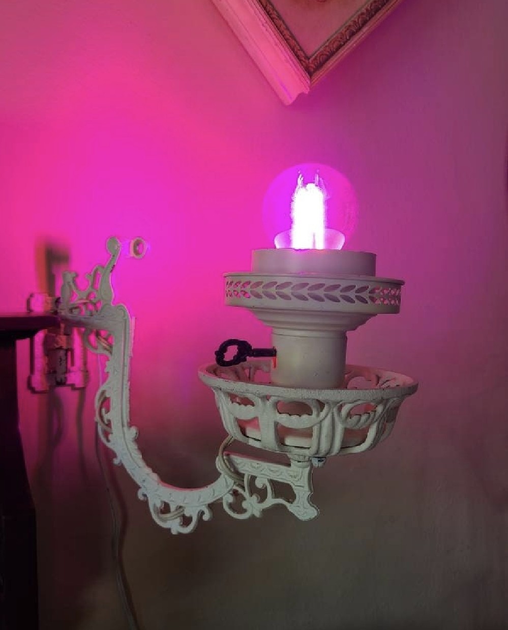 Victorian Repurposed Cast Iron Oil Lamp Holder and Light