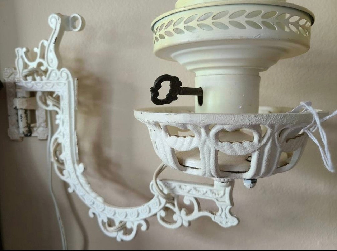 Victorian Repurposed Cast Iron Oil Lamp Holder and Light